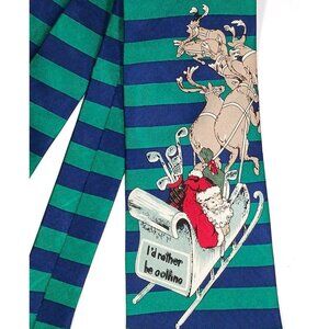 Hand Made Silk Mens Christmas Necktie Tie Santa on Sleigh I'd Rather Be Golfing